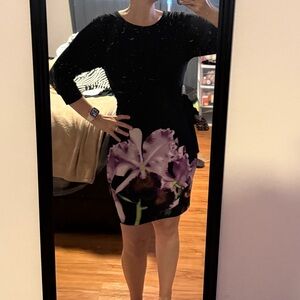 Calvin Klein Floral Black and Purple Dress